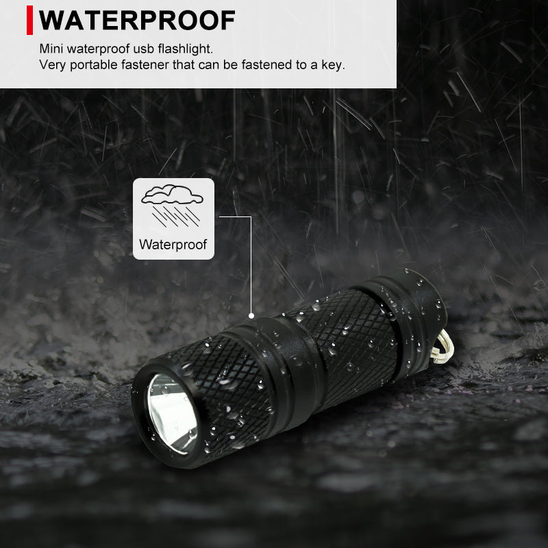 Pocket Mini LED Flashlight USB Rechargeable Waterproof Keychain. Silver Model