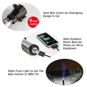 Recharging USB Solar LED Flashlight. Safety Hammer. Power Bank. Outdoors Compass. (GIFT BOX)