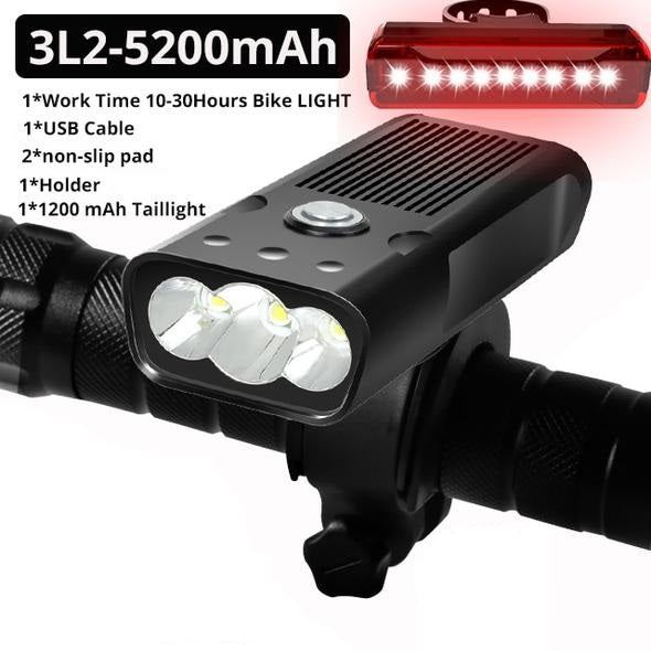 Bicycle Front Light Set Waterproof. USB Rechargeable 5200mAh Powerbank Function. Rear Light Included