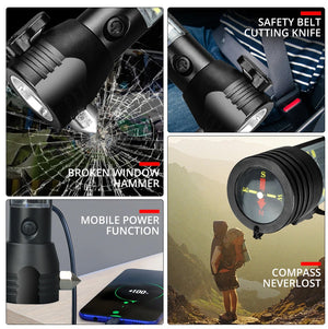 Recharging USB Solar LED Flashlight. Safety Hammer. Power Bank. Outdoors Compass. (GIFT BOX)
