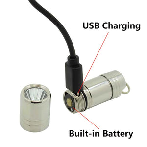 Pocket Mini LED Flashlight USB Rechargeable Waterproof Keychain. Silver Model