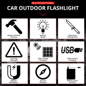 Recharging USB Solar LED Flashlight. Safety Hammer. Power Bank. Outdoors Compass. (GIFT BOX)
