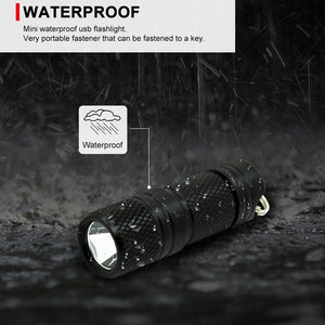 Pocket Mini LED Flashlight USB Rechargeable Waterproof Keychain. Black Model