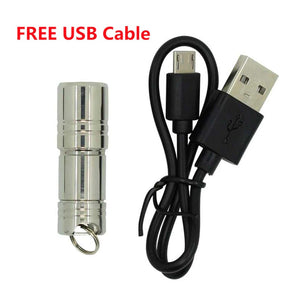 Pocket Mini LED Flashlight USB Rechargeable Waterproof Keychain. Silver Model